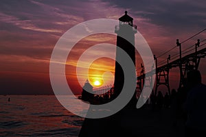 Grand haven lighthouse at sunset