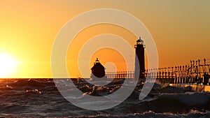 Grand Haven South Pier Lighthouse at sunset