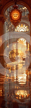 Grand Hotel Lobby with Soft Focus on Elegance and Guests