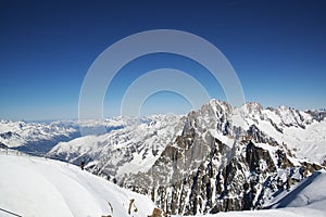 Grand Jorasses and freeriders, extreme ski, Aiguille du Midi, French Alps