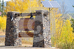 Welcome to Historic Grand Lake Colorao sign, in autumn