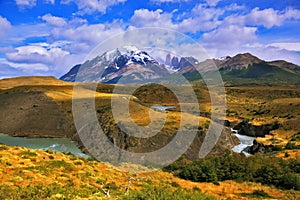 The grand landscape in the park Torres del Paine