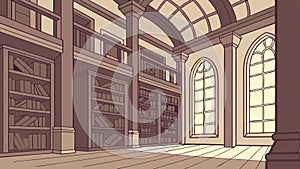 Grand Library Interior, Classic Bookshelves, Knowledge and Learning, vector design Generative AI