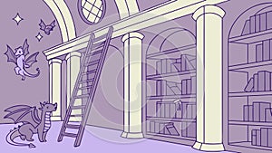 Grand Library Stairs Bookshelves, Academic Knowledge Interior, vector design Generative AI