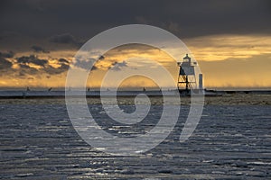 Grand Marais Harbor Lighthouse on a Cold February Morning