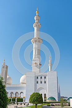 Grand Mosque Architecture in Abu Dhabi, United Arab Emirates. Sunny Day and detail