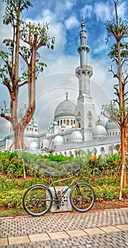 A grand mosque & an old bicycle photo
