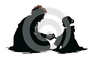 Grand mother with child silhouette, Vector illustration of silhouettes of elderly people with grandchildren