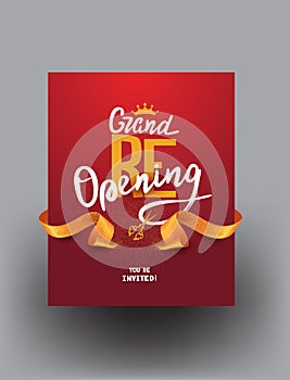 Grand reopening poster with curly cut ribbons.