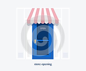 Grand opening banner. Store opening, store door.Template banner, flyer, design element, decoration for opening event