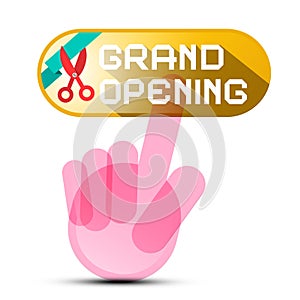 Grand Opening Button with Hand and Scissors