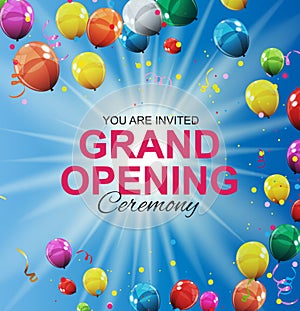 Grand Opening Card with Balloons Background. Vector Illustration