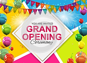 Grand Opening Card with Balloons Background. Vector Illustration