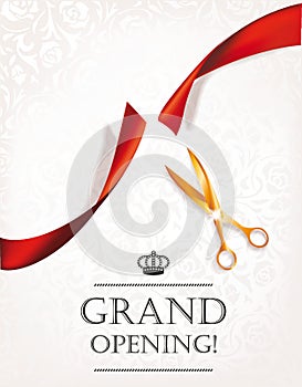 Grand opening card with gold scissors