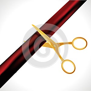 Grand Opening design template with ribbon and scissors. Grand open ribbon cut concept isolated