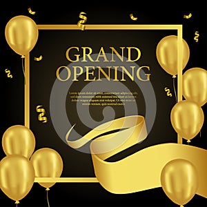 Grand opening golden ribbon with golden and silver balloon luxury party celebration