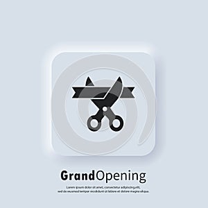 Grand opening icon. Scissors cutting ribbon. Vector. UI icon. Opening icon in simple design. Inauguration symbol. Neumorphic UI UX
