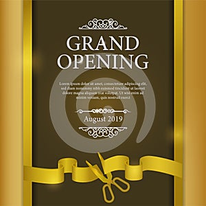 Grand opening luxury party celebration with cutting golden ribbon