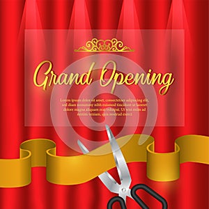 Grand opening luxury party celebration with cutting golden ribbon