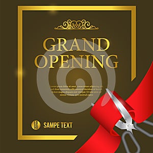 Grand opening luxury party celebration with cutting red ribbon