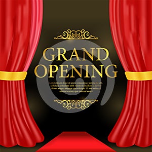 Grand opening luxury party celebration with red curtain and carpet