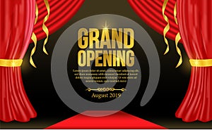 Grand opening luxury party celebration with red curtain and carpet