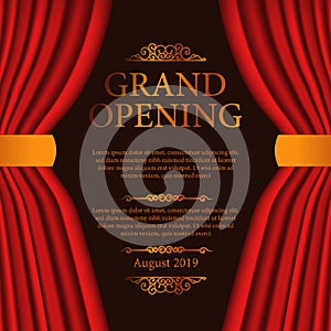 Grand opening party ceremony with illustration of red curtain silk