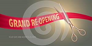 Grand opening or re opening soon vector banner, illustration