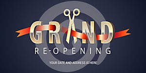 Grand opening or re opening soon vector banner, illustration