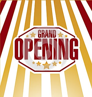 grand opening sign stamp rays of light background