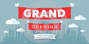 Grand opening vector background with modern paper cutout sign