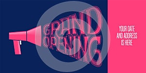 Grand opening vector illustration with mouthpiece and lettering