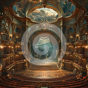 Grand opera house with opulent details and a majestic stage