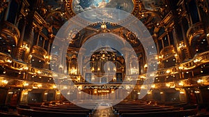 Grand opera house with opulent details and a majestic stage