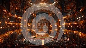 Grand opera house with opulent details and a majestic stage