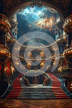 Grand opera house with opulent details and a majestic stage3D render