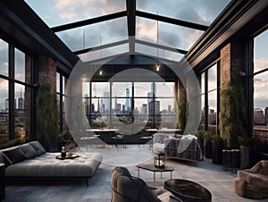 A grand and opulent rooftop terrace with stunning skyline views created with Generative AI