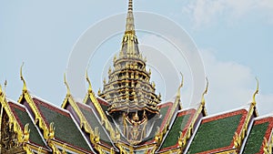 Grand Palace Complex, Bangkok, Thailand, a Beautiful Building with Colourful Roof Tiles and Gold Lea