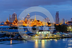 Grand Palace and Emerald Buddha Temple Wat Phra Kaew at twilight time