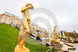 Grand Palace and the Grand cascade fountains in Petergof