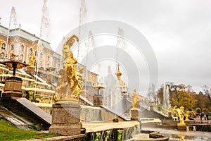 Grand Palace and the Grand cascade fountains in Petergof