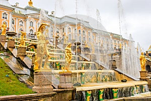 Grand Palace and the Grand cascade fountains in Petergof