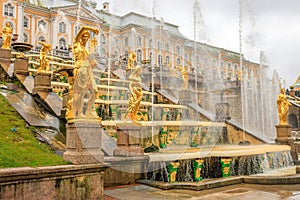 Grand Palace and the Grand cascade fountains in Petergof