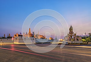 Grand palace at twilight in Bangkok, Thailand