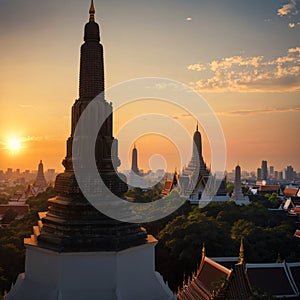 Grand palace and Wat phra keaw at sunset Bangkok, Thailand. Beautiful Landmark of Asia. Temple of the