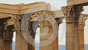 Grand panorama view of capitals and architraves on top of columns, Zeus temple