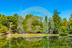 Grand park in Tirana behind an artificial lake, Albania