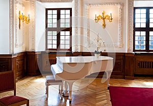 Grand piano in ballroom hall