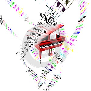 Grand piano with colored flying partition. Aerial concept.