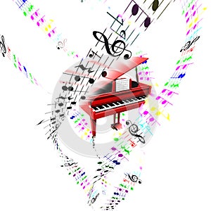 Grand piano with colored flying partition. Aerial concept. photo